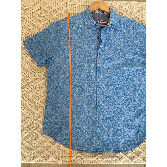 Robert Graham Highland Jacquard Light Blue Short Sleeve Button-Up Shirt Large - Picture 7 of 8